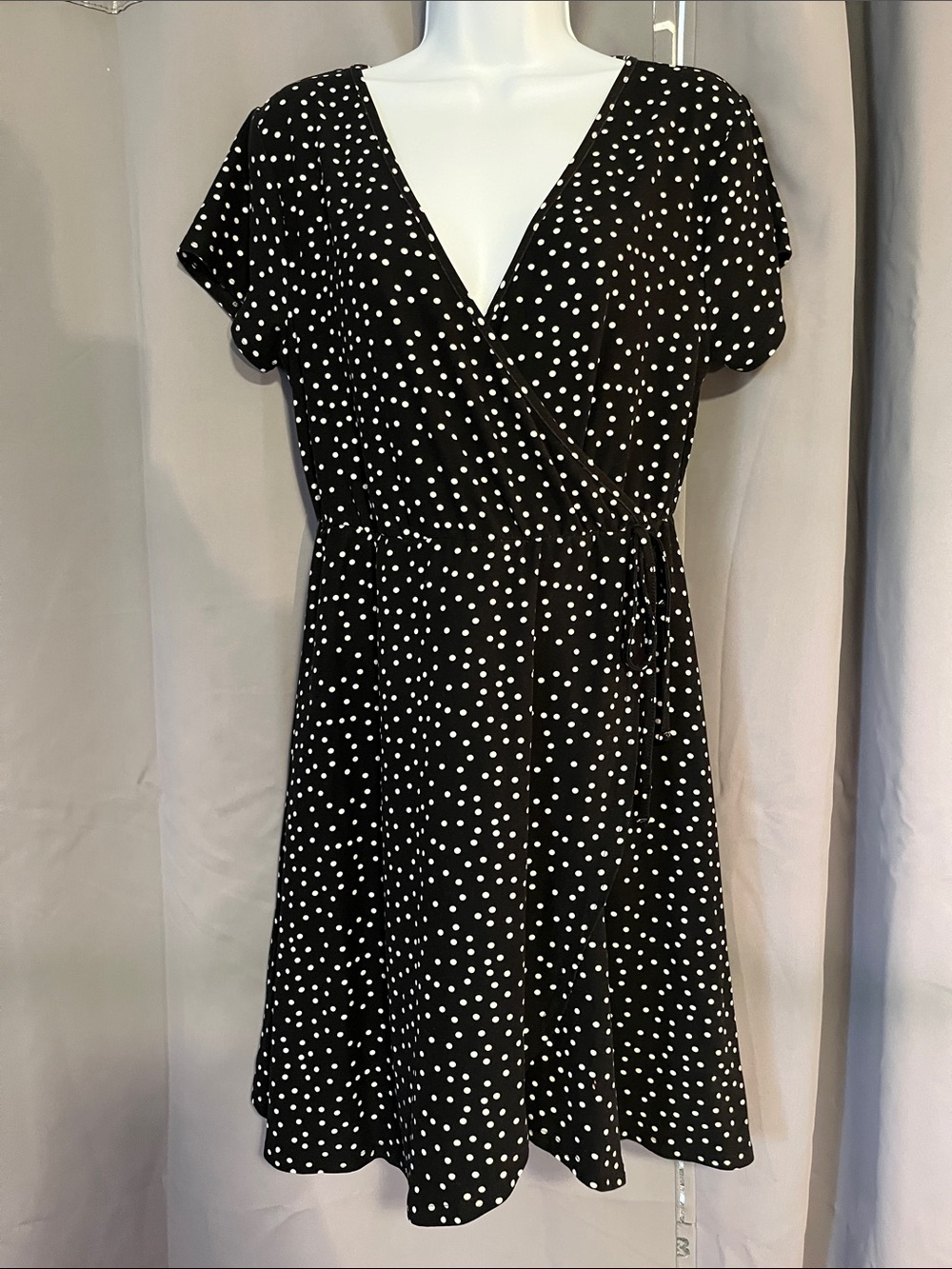 Planet Gold Black and White Polka Dot Wrap-style Dress
